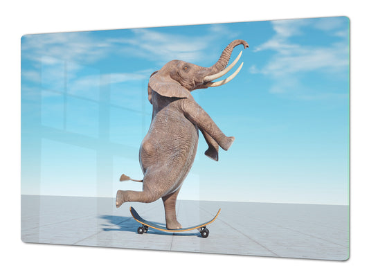 ENORMOUS  Tempered GLASS Chopping Board - Induction Cooktop Cover – SINGLE: 80 x 52 cm; DOUBLE: 40 x 52 cm; DD51 : Surreal skateboarding