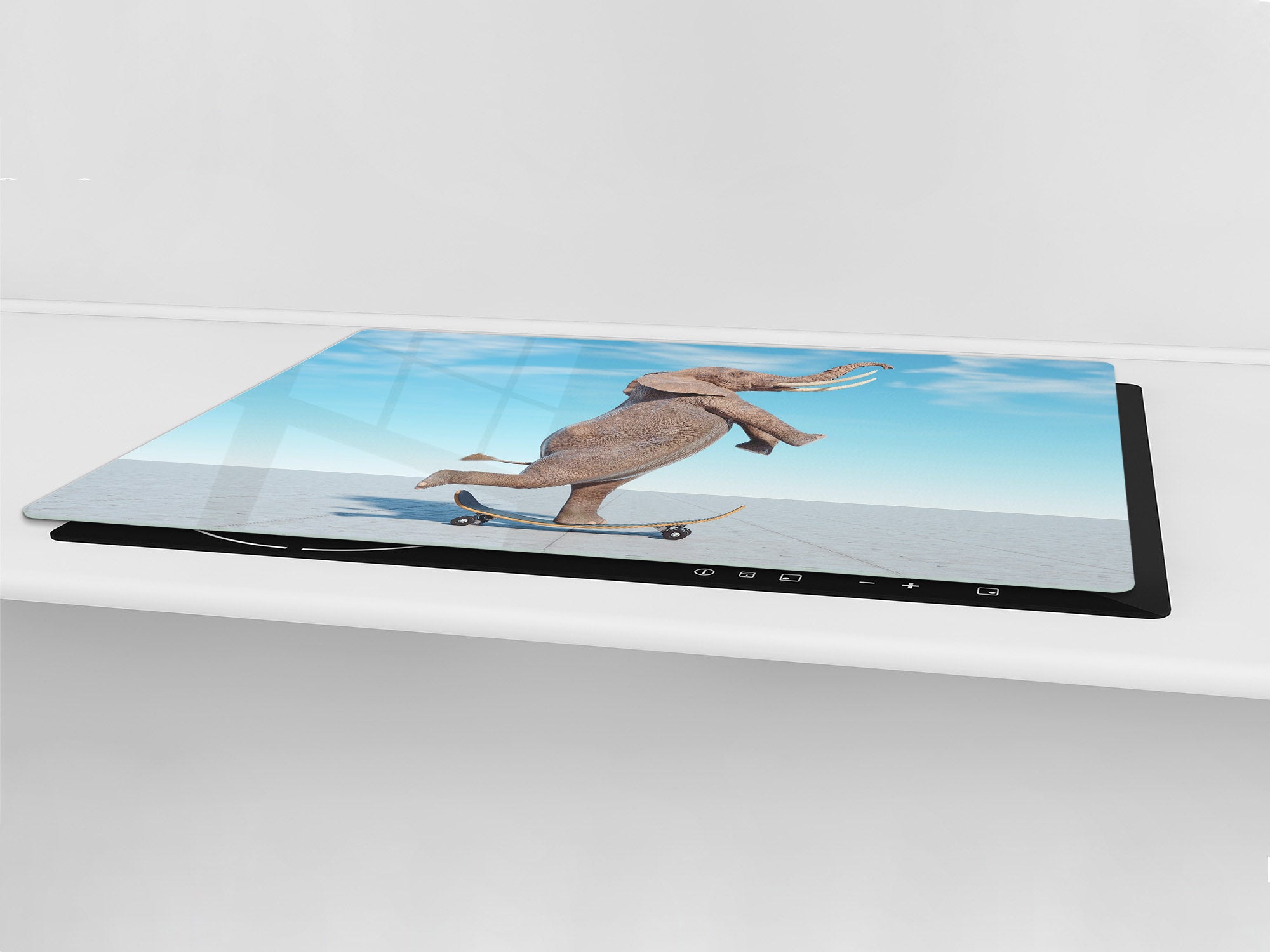ENORMOUS  Tempered GLASS Chopping Board - Induction Cooktop Cover – SINGLE: 80 x 52 cm; DOUBLE: 40 x 52 cm; DD51 : Surreal skateboarding