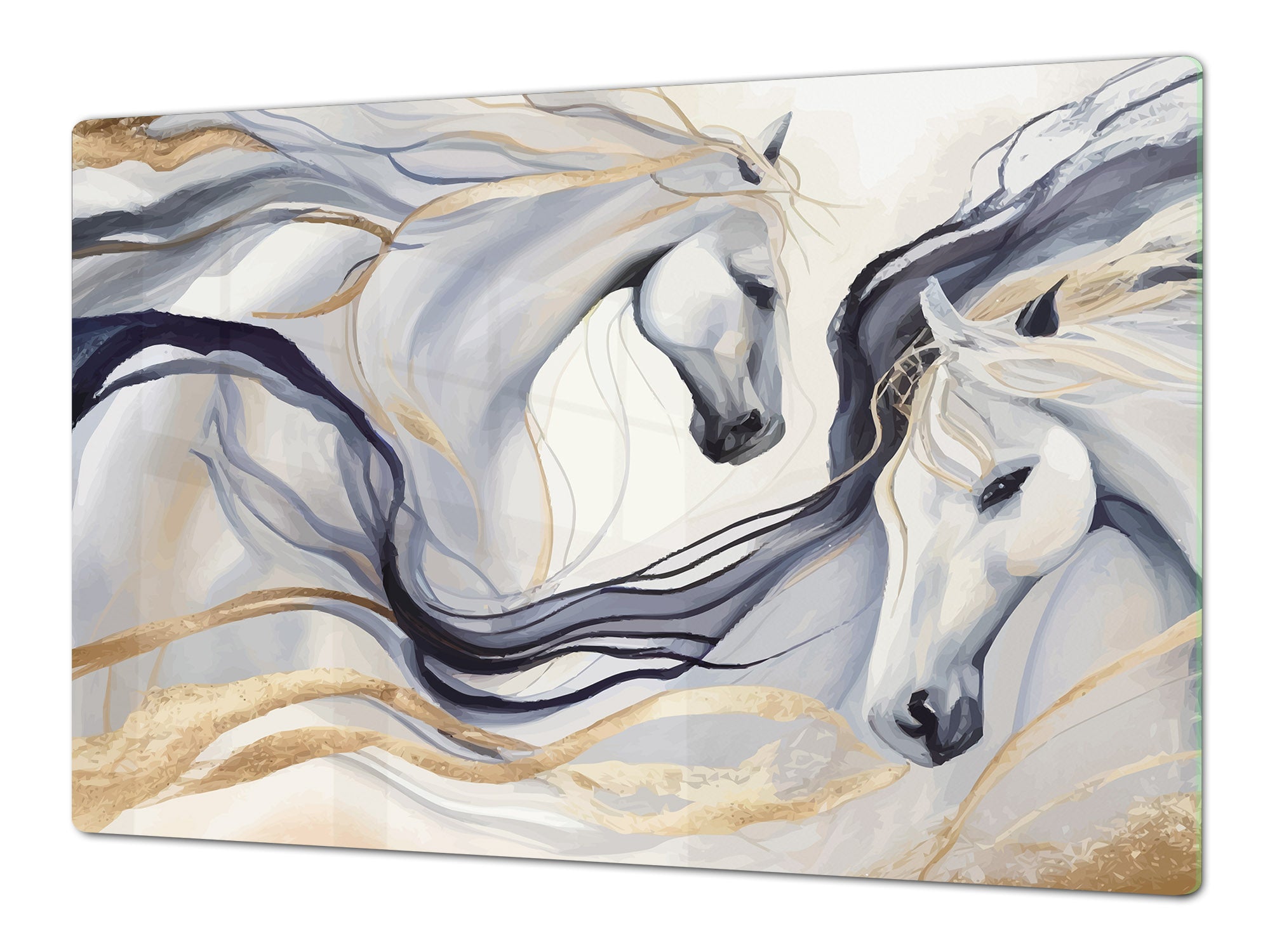 ENORMOUS  Tempered GLASS Chopping Board - Induction Cooktop Cover – SINGLE: 80 x 52 cm; DOUBLE: 40 x 52 cm; DD53 : Dance of Horses