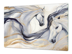 ENORMOUS  Tempered GLASS Chopping Board - Induction Cooktop Cover – SINGLE: 80 x 52 cm; DOUBLE: 40 x 52 cm; DD53 : Dance of Horses