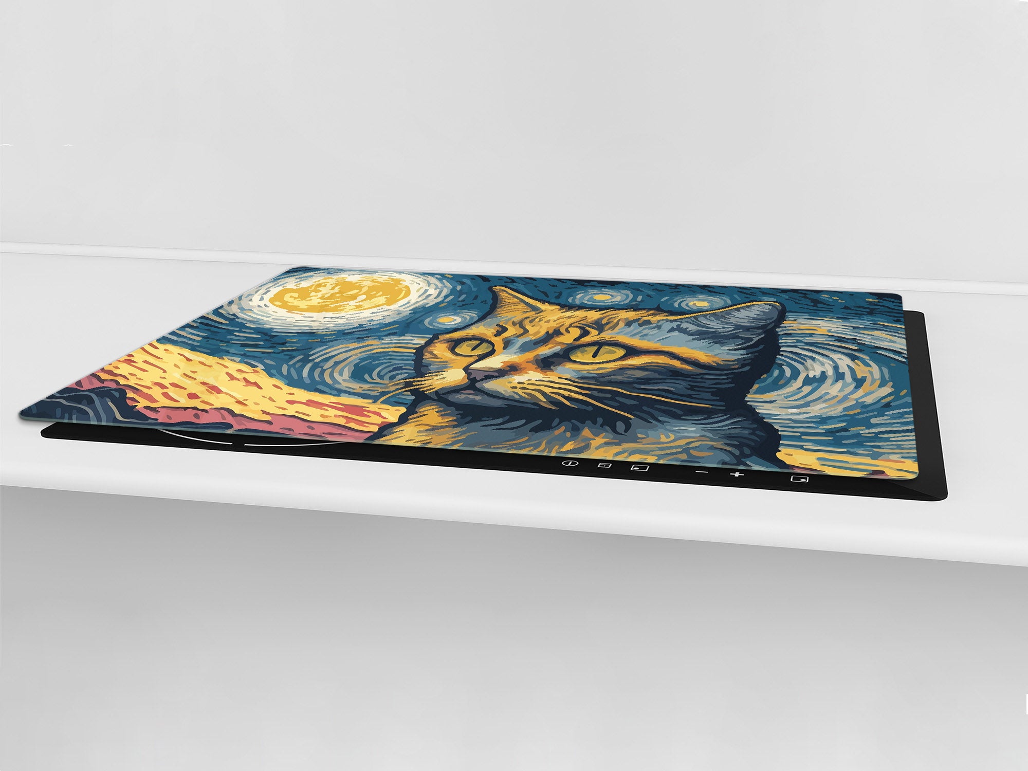 ENORMOUS  Tempered GLASS Chopping Board - Induction Cooktop Cover – SINGLE: 80 x 52 cm; DOUBLE: 40 x 52 cm; DD51 : Van Gogh's Cat