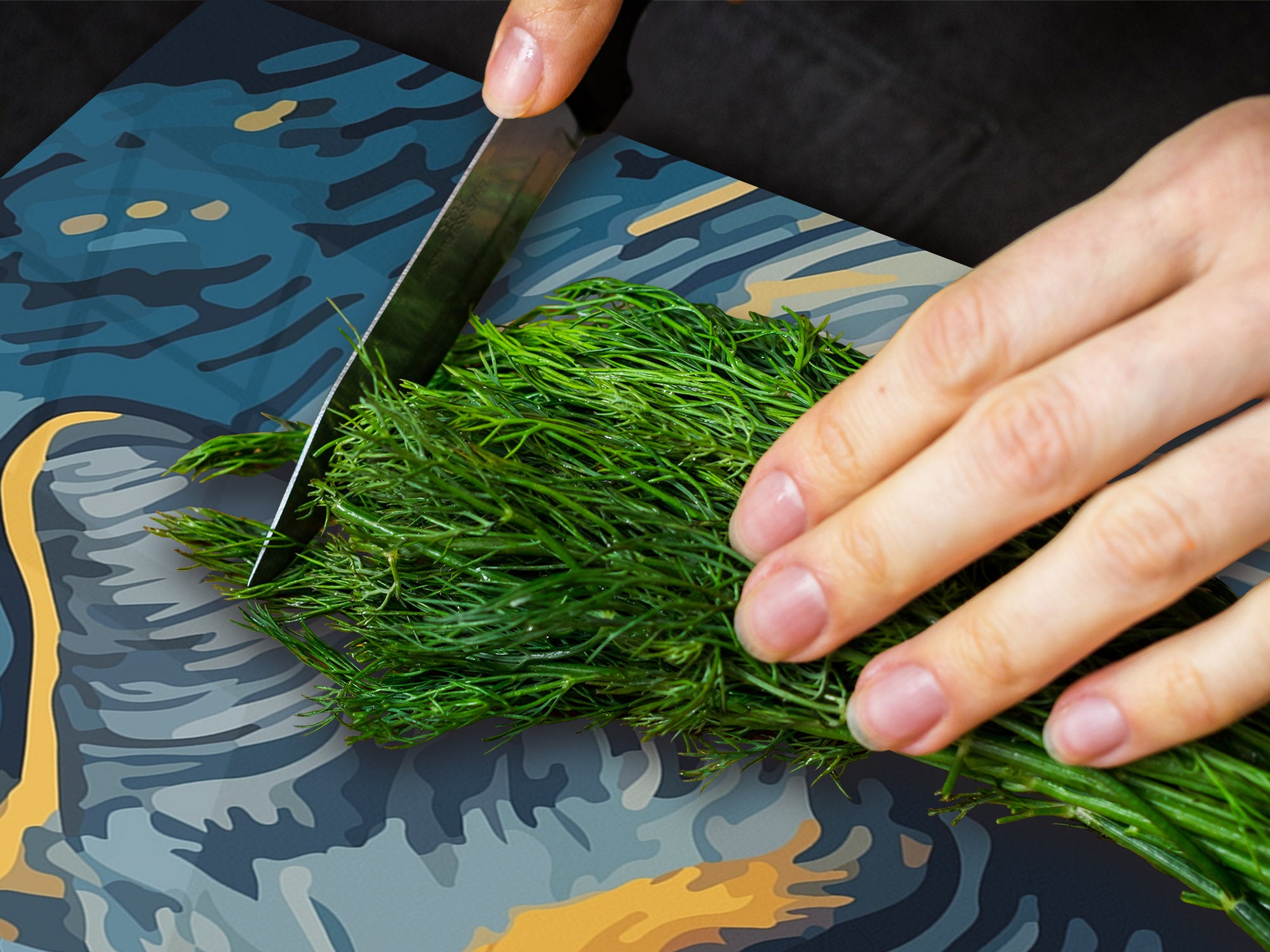 ENORMOUS  Tempered GLASS Chopping Board - Induction Cooktop Cover – SINGLE: 80 x 52 cm; DOUBLE: 40 x 52 cm; DD51 : Van Gogh's Cat