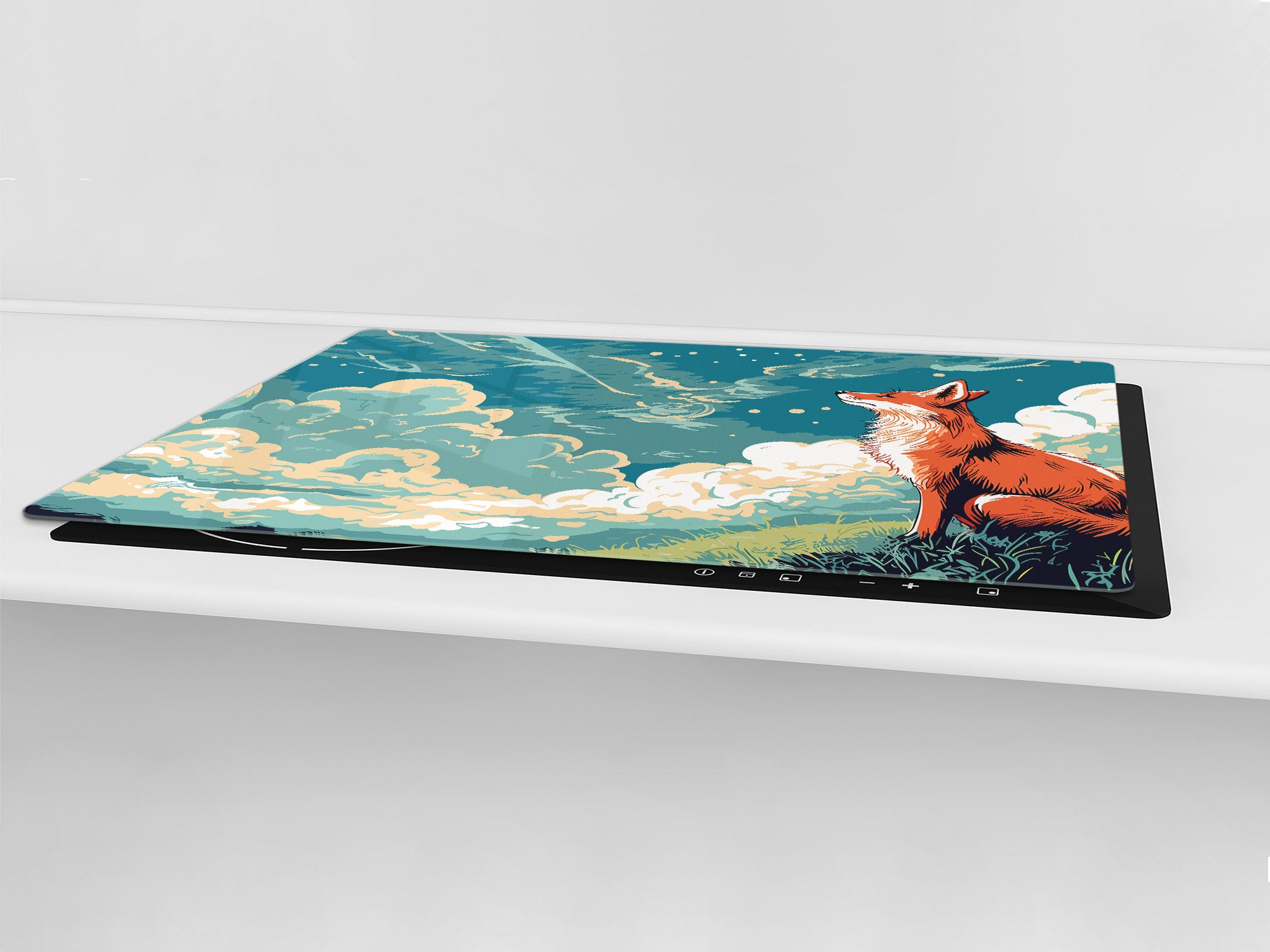 ENORMOUS  Tempered GLASS Chopping Board - Induction Cooktop Cover – SINGLE: 80 x 52 cm; DOUBLE: 40 x 52 cm; DD52a : Cartoon Fox
