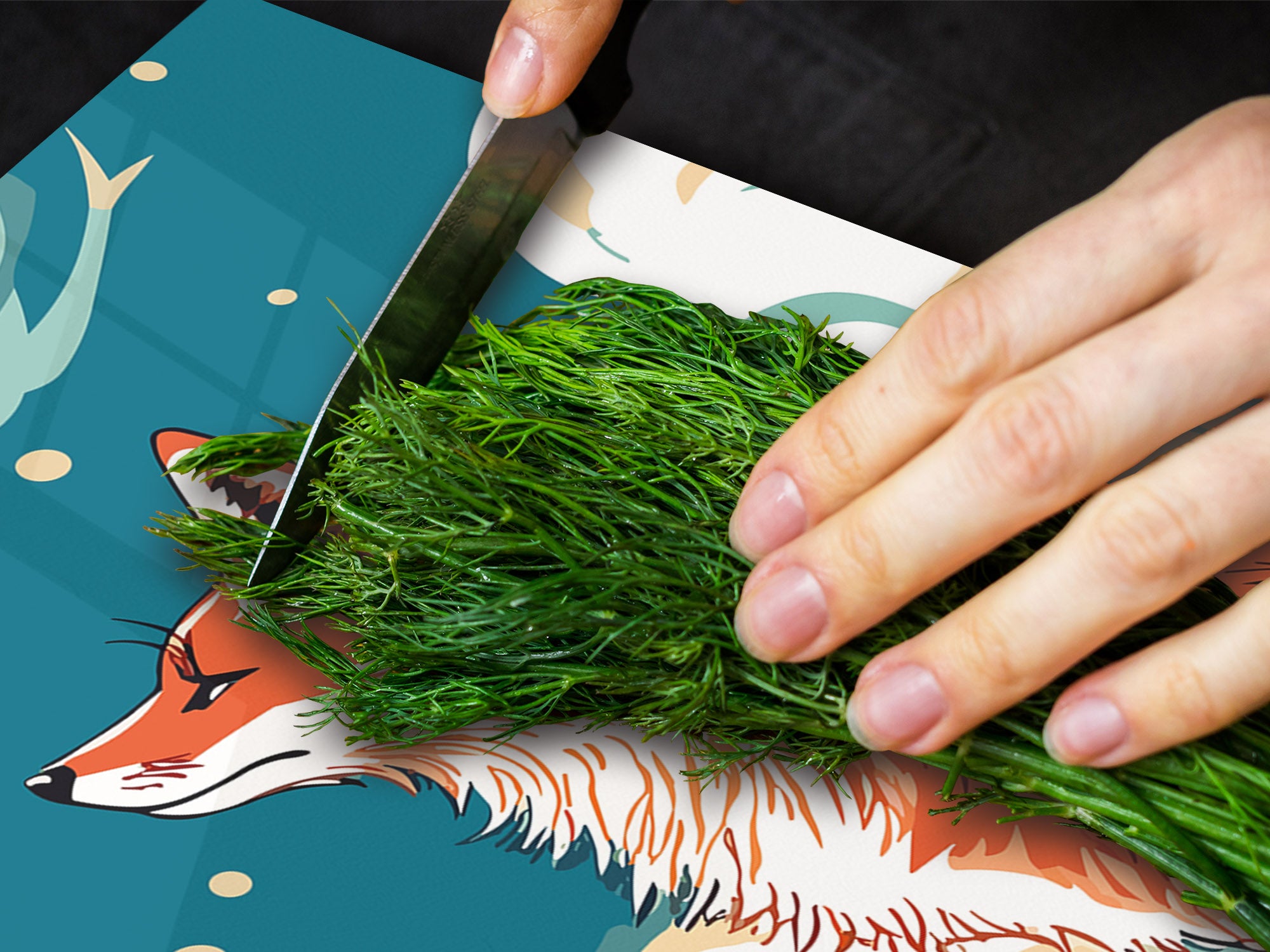 ENORMOUS  Tempered GLASS Chopping Board - Induction Cooktop Cover – SINGLE: 80 x 52 cm; DOUBLE: 40 x 52 cm; DD52a : Cartoon Fox