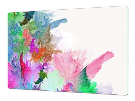 HUGE TEMPERED GLASS COOKTOP COVER – Glass Cutting Board and Worktop Saver – SINGLE: 80 x 52 cm (31,5” x 20,47”); DOUBLE: 40 x 52 cm (15,75” x 20,47”); DD46 Textures Series : Colourful background