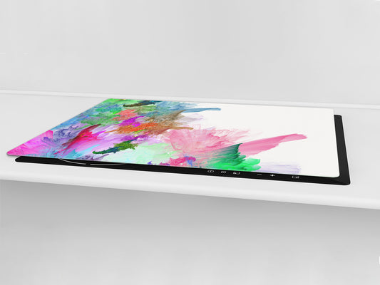 HUGE TEMPERED GLASS COOKTOP COVER – Glass Cutting Board and Worktop Saver – SINGLE: 80 x 52 cm (31,5” x 20,47”); DOUBLE: 40 x 52 cm (15,75” x 20,47”); DD46 Textures Series : Colourful background