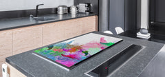 HUGE TEMPERED GLASS COOKTOP COVER – Glass Cutting Board and Worktop Saver – SINGLE: 80 x 52 cm (31,5” x 20,47”); DOUBLE: 40 x 52 cm (15,75” x 20,47”); DD46 Textures Series : Colourful background