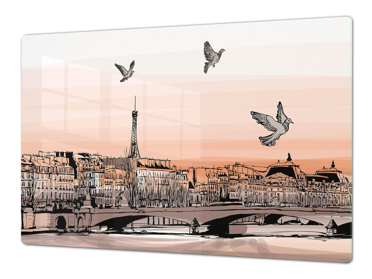 ENORMOUS  Tempered GLASS Chopping Board - Induction Cooktop Cover – SINGLE: 80 x 52 cm; DOUBLE: 40 x 52 cm; DD49 Miscellaneous series : Landscape of Paris