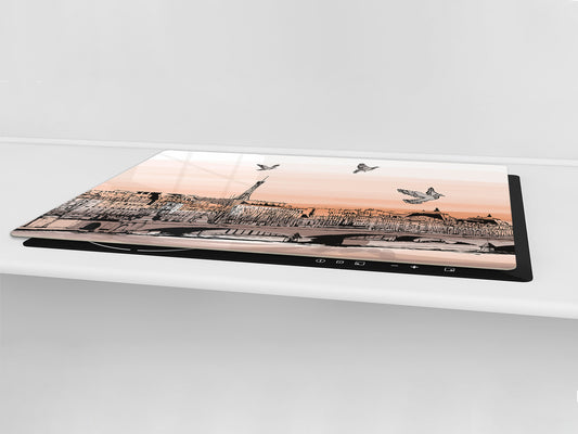ENORMOUS  Tempered GLASS Chopping Board - Induction Cooktop Cover – SINGLE: 80 x 52 cm; DOUBLE: 40 x 52 cm; DD49 Miscellaneous series : Landscape of Paris