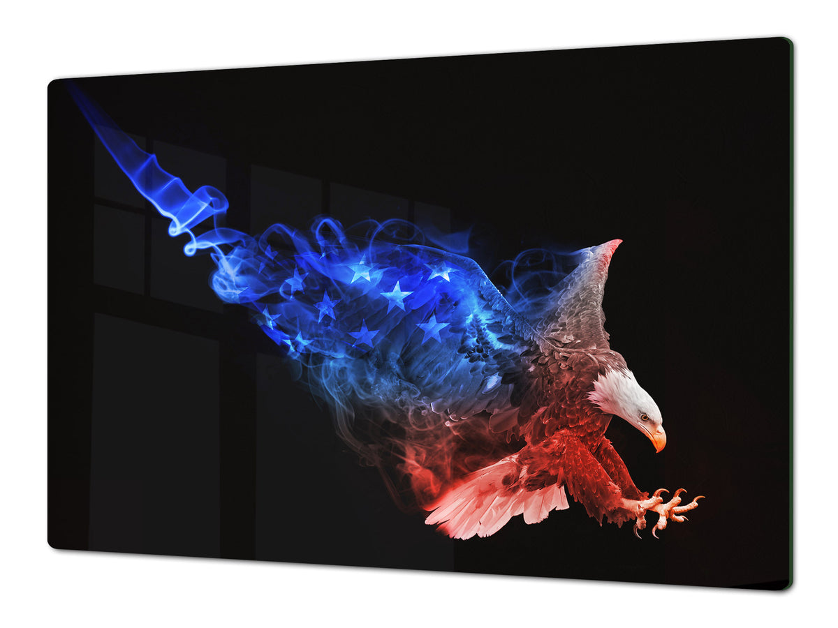 BIG KITCHEN BOARD & Induction Cooktop Cover – Glass Pastry Board – SINGLE: 80 x 52 cm (31,5” x 20,47”); DOUBLE: 40 x 52 cm (15,75” x 20,47”); DD47 Animals Series : Colourful eagle