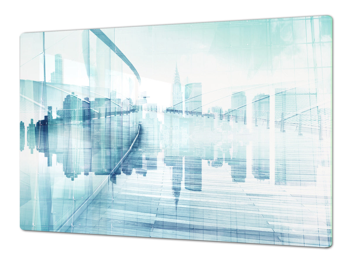 ENORMOUS  Tempered GLASS Chopping Board - Induction Cooktop Cover – SINGLE: 80 x 52 cm; DOUBLE: 40 x 52 cm; DD49 Miscellaneous series : Abstract cityscape 1
