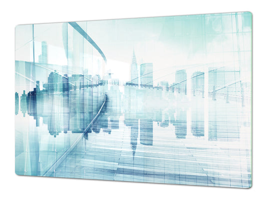 ENORMOUS  Tempered GLASS Chopping Board - Induction Cooktop Cover – SINGLE: 80 x 52 cm; DOUBLE: 40 x 52 cm; DD49 Miscellaneous series : Abstract cityscape 1