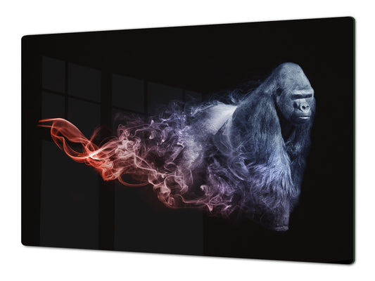 BIG KITCHEN BOARD & Induction Cooktop Cover – Glass Pastry Board – SINGLE: 80 x 52 cm (31,5” x 20,47”); DOUBLE: 40 x 52 cm (15,75” x 20,47”); DD47 Animals Series : Colourful gorilla