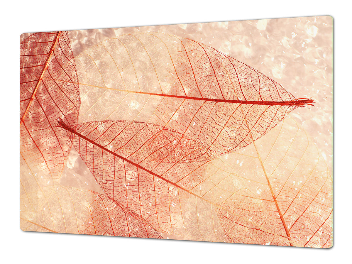 Gigantic Worktop saver and Pastry Board - Tempered GLASS Cutting Board - MEASURES: SINGLE: 80 x 52 cm; DOUBLE: 40 x 52 cm; DD44 Nature series : Transparent orange leaves
