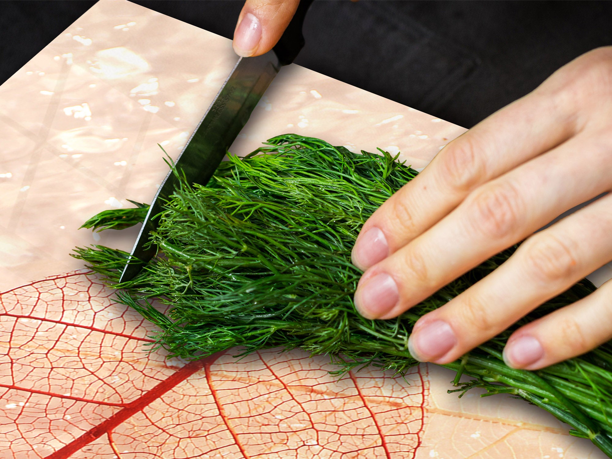 Gigantic Worktop saver and Pastry Board - Tempered GLASS Cutting Board - MEASURES: SINGLE: 80 x 52 cm; DOUBLE: 40 x 52 cm; DD44 Nature series : Transparent orange leaves