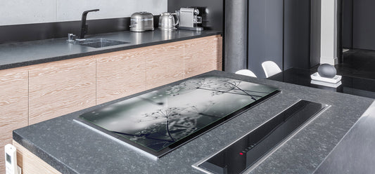 ENORMOUS  Tempered GLASS Chopping Board - Induction Cooktop Cover – SINGLE: 80 x 52 cm; DOUBLE: 40 x 52 cm; DD51 : Winter Flower Scene