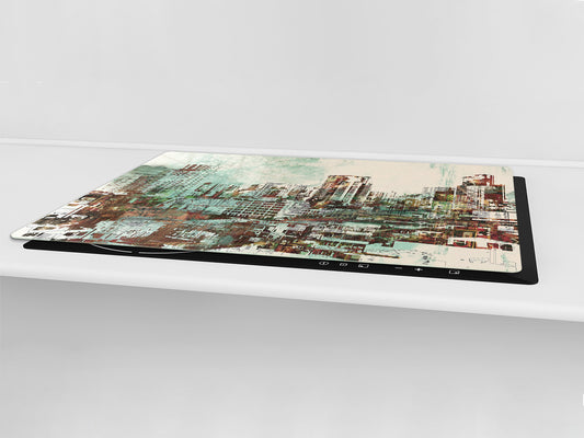 ENORMOUS  Tempered GLASS Chopping Board - Induction Cooktop Cover – SINGLE: 80 x 52 cm; DOUBLE: 40 x 52 cm; DD49 Miscellaneous series : Abstract cityscape 2