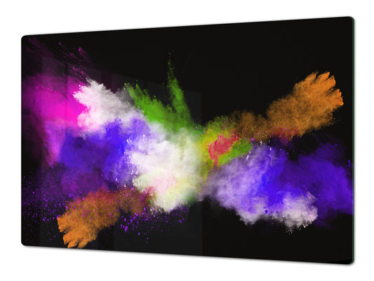 UNIQUE Tempered GLASS Kitchen Board – Impact & Scratch Resistant Cooktop cover – SINGLE: 80 x 52 cm; DOUBLE: 40 x 52 cm; DD45 Art Series : Colour explosion 3
