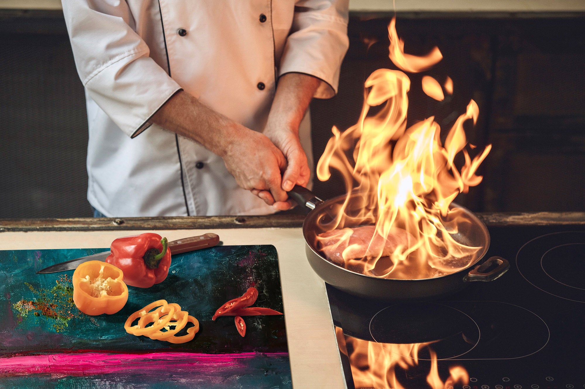 ENORMOUS  Tempered GLASS Chopping Board - Induction Cooktop Cover – SINGLE: 80 x 52 cm; DOUBLE: 40 x 52 cm; DD52a : Neon Night