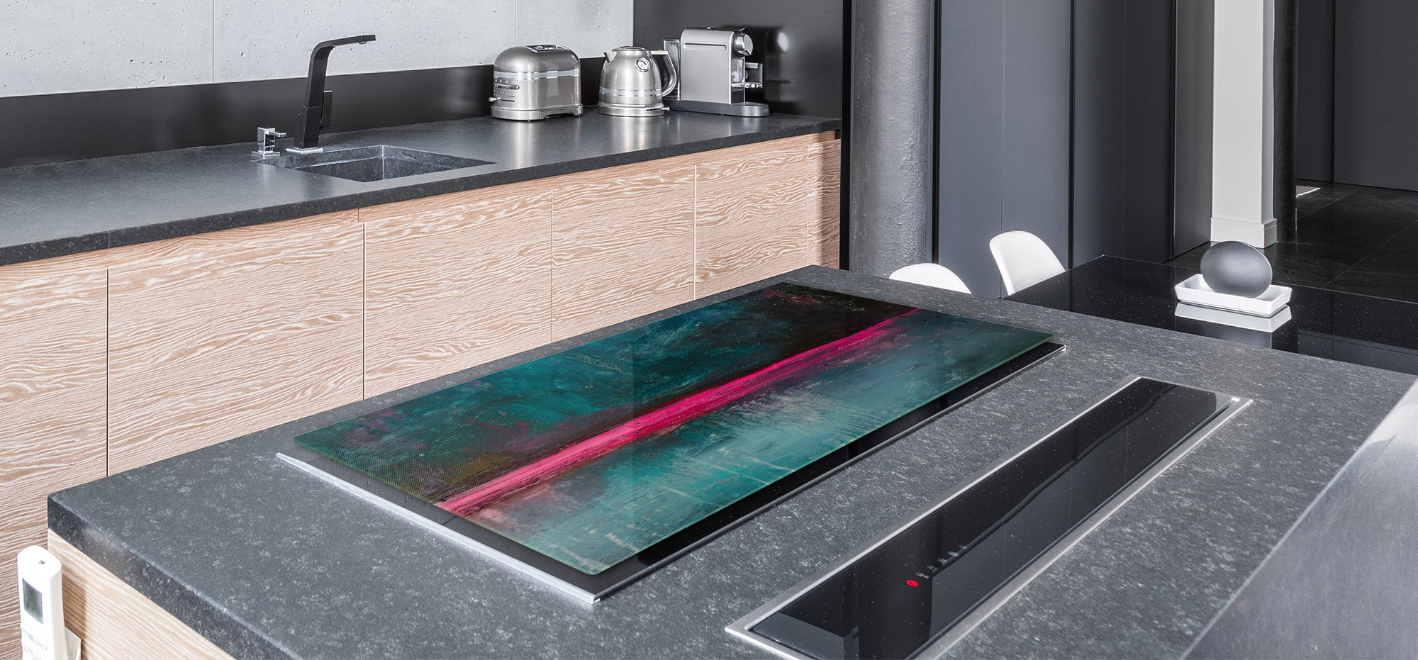 ENORMOUS  Tempered GLASS Chopping Board - Induction Cooktop Cover – SINGLE: 80 x 52 cm; DOUBLE: 40 x 52 cm; DD52a : Neon Night