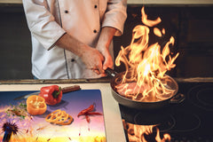 Gigantic Worktop saver and Pastry Board - Tempered GLASS Cutting Board - MEASURES: SINGLE: 80 x 52 cm; DOUBLE: 40 x 52 cm; DD44 Nature series : Sunset dandelion