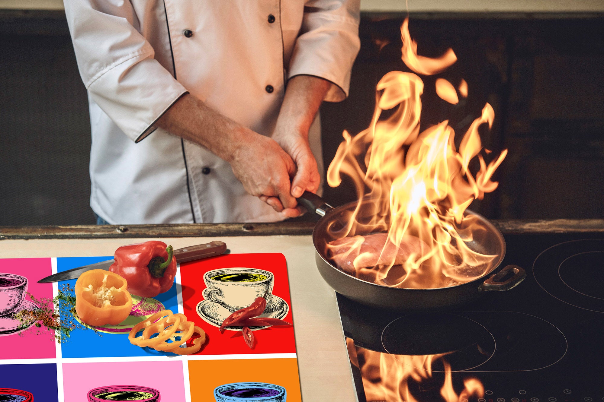 ENORMOUS  Tempered GLASS Chopping Board - Induction Cooktop Cover – SINGLE: 80 x 52 cm; DOUBLE: 40 x 52 cm; DD53 : Flow of Time