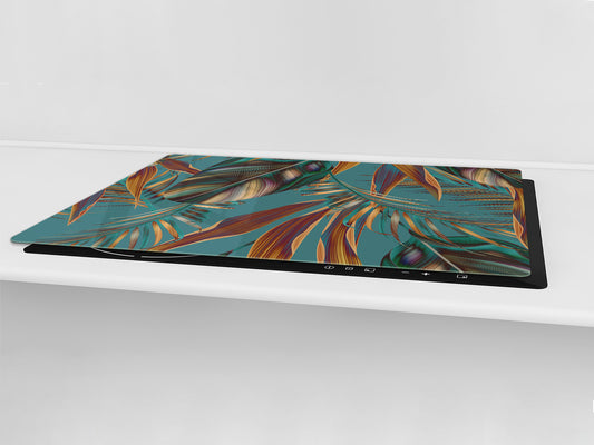 HUGE TEMPERED GLASS COOKTOP COVER – Glass Cutting Board and Worktop Saver – SINGLE: 80 x 52 cm (31,5” x 20,47”); DOUBLE: 40 x 52 cm (15,75” x 20,47”); DD46 Textures Series : Tropical wallpaper 1