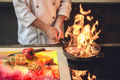 Enorm Küchenbrett aus Hartglas und Induktionskochplattenabdeckung; Food series DD16: African food