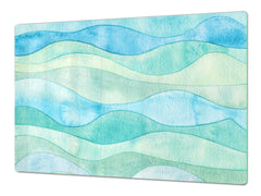 UNIQUE Tempered GLASS Kitchen Board – Impact & Scratch Resistant Cooktop cover – SINGLE: 80 x 52 cm; DOUBLE: 40 x 52 cm; DD45 Art Series : Watercolour waves