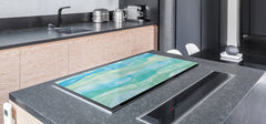 UNIQUE Tempered GLASS Kitchen Board – Impact & Scratch Resistant Cooktop cover – SINGLE: 80 x 52 cm; DOUBLE: 40 x 52 cm; DD45 Art Series : Watercolour waves