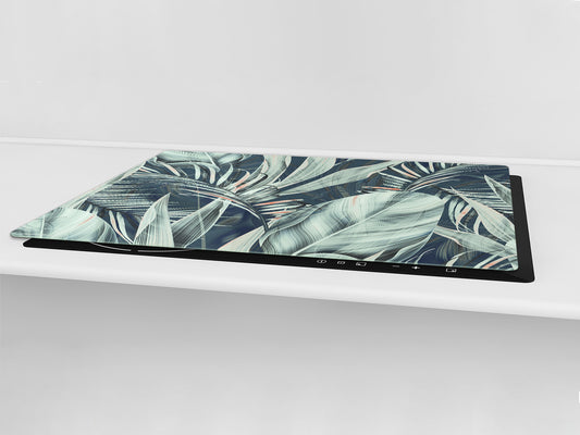 HUGE TEMPERED GLASS COOKTOP COVER – Glass Cutting Board and Worktop Saver – SINGLE: 80 x 52 cm (31,5” x 20,47”); DOUBLE: 40 x 52 cm (15,75” x 20,47”); DD46 Textures Series : Tropical wallpaper 2