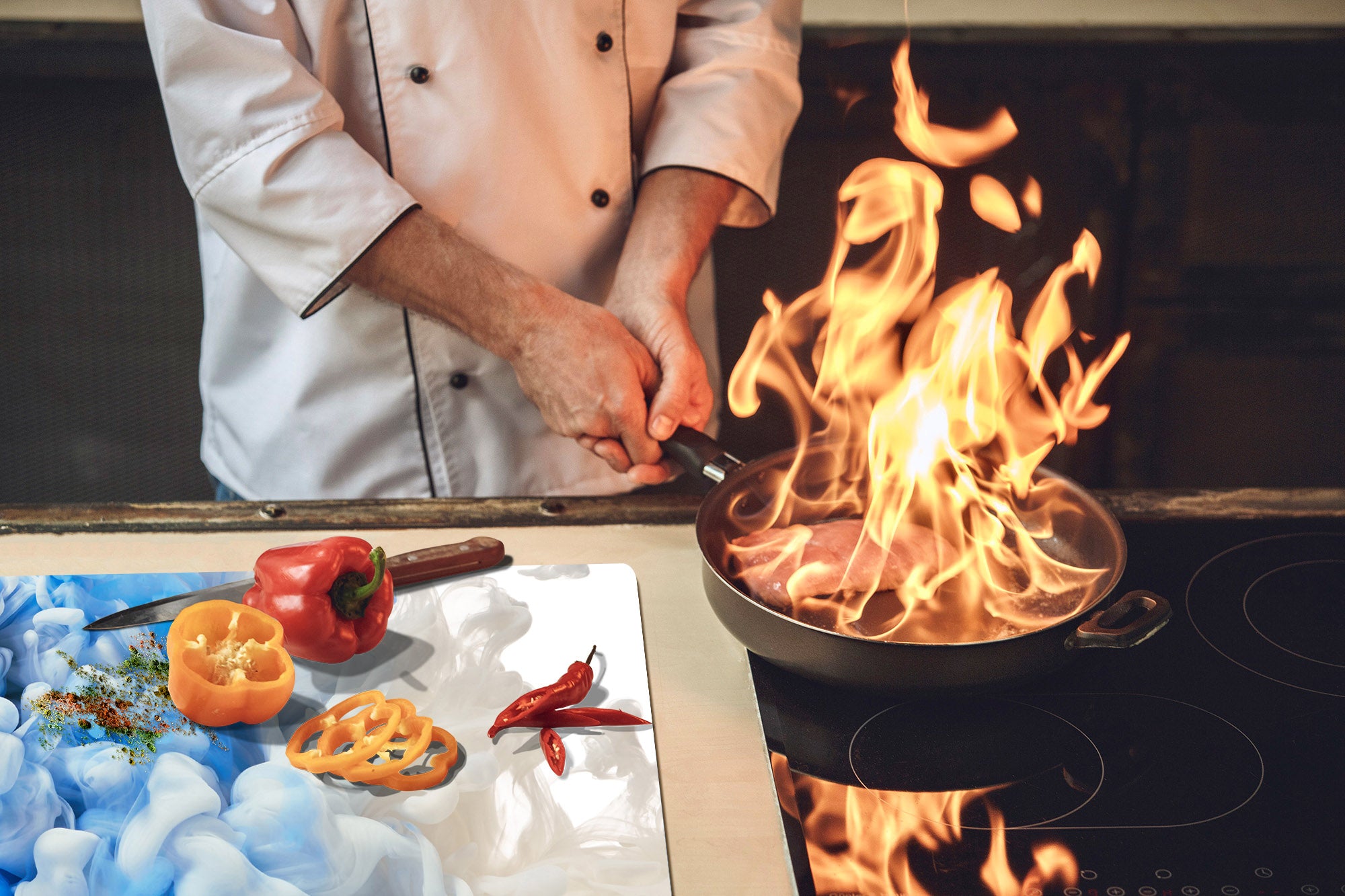 UNIQUE Tempered GLASS Kitchen Board – Impact & Scratch Resistant Cooktop cover – SINGLE: 80 x 52 cm; DOUBLE: 40 x 52 cm; DD45 Art Series : Paint explosion