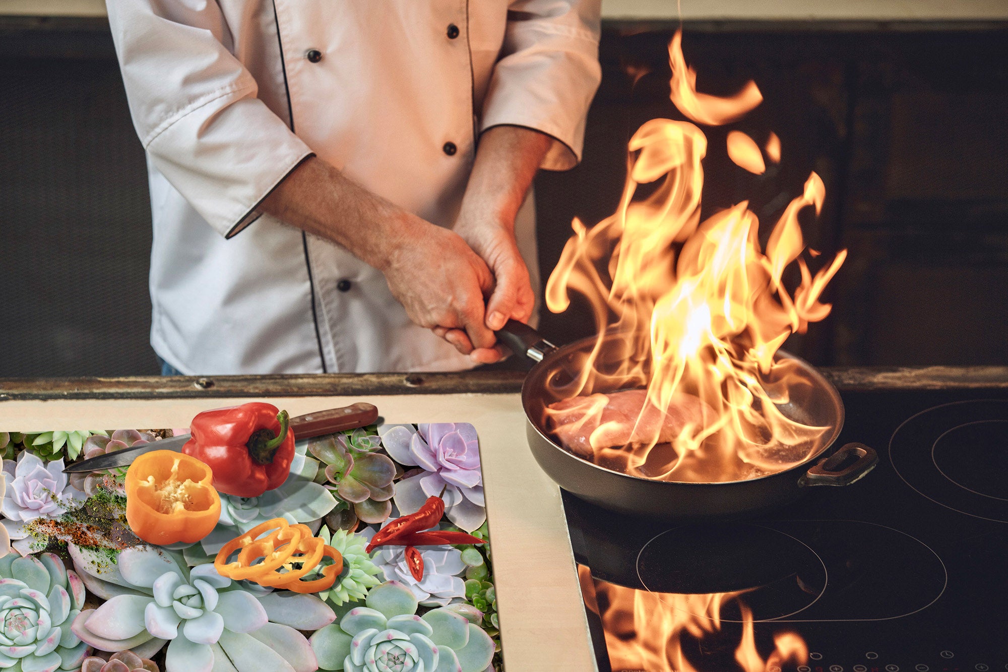 Gigantic Worktop saver and Pastry Board - Tempered GLASS Cutting Board - MEASURES: SINGLE: 80 x 52 cm; DOUBLE: 40 x 52 cm; DD44 Nature series : Rock garden 2