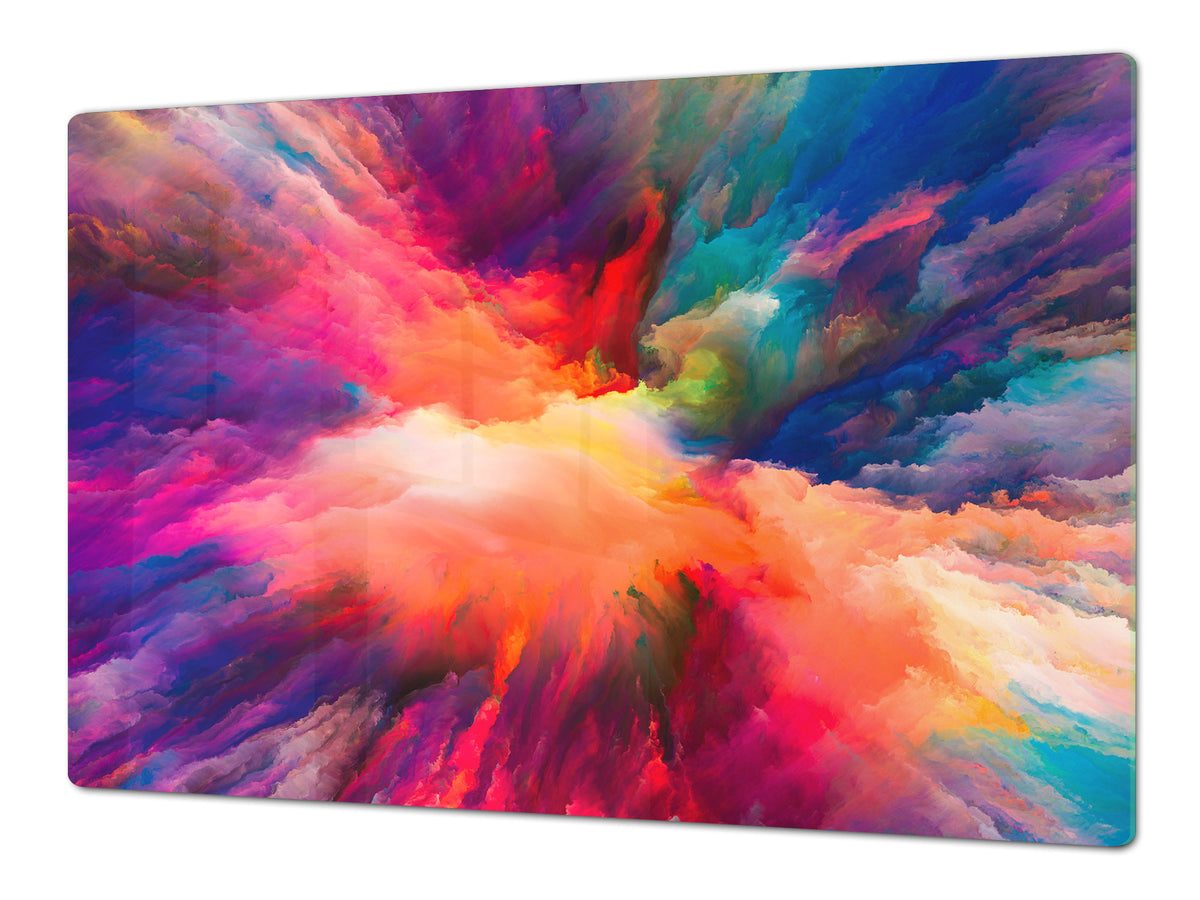 HUGE TEMPERED GLASS COOKTOP COVER – Glass Cutting Board and Worktop Saver – SINGLE: 80 x 52 cm (31,5” x 20,47”); DOUBLE: 40 x 52 cm (15,75” x 20,47”); DD46 Textures Series : Colours splash