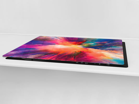 HUGE TEMPERED GLASS COOKTOP COVER – Glass Cutting Board and Worktop Saver – SINGLE: 80 x 52 cm (31,5” x 20,47”); DOUBLE: 40 x 52 cm (15,75” x 20,47”); DD46 Textures Series : Colours splash