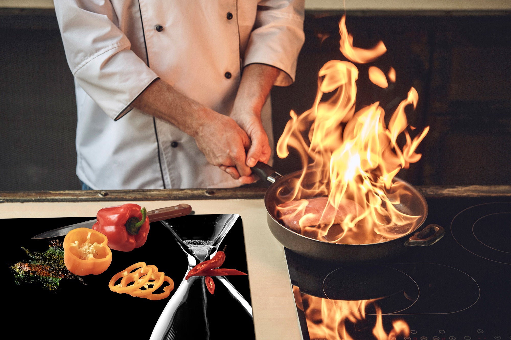 ENORMOUS  Tempered GLASS Chopping Board - Induction Cooktop Cover – SINGLE: 80 x 52 cm; DOUBLE: 40 x 52 cm; DD51 : Hourglass in the Void