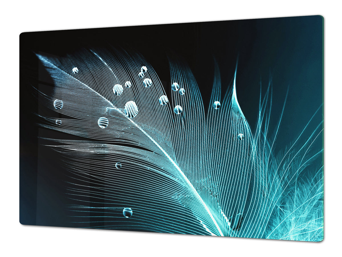 ENORMOUS  Tempered GLASS Chopping Board - Induction Cooktop Cover – SINGLE: 80 x 52 cm; DOUBLE: 40 x 52 cm; DD49 Miscellaneous series : Feather water drops