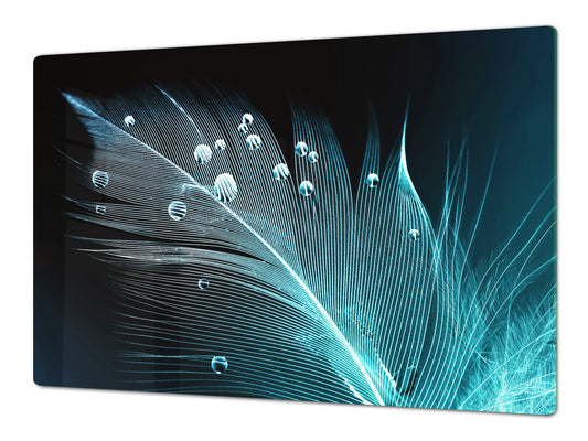 ENORMOUS  Tempered GLASS Chopping Board - Induction Cooktop Cover – SINGLE: 80 x 52 cm; DOUBLE: 40 x 52 cm; DD49 Miscellaneous series : Feather water drops
