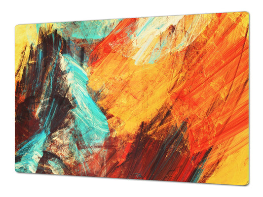 HUGE TEMPERED GLASS COOKTOP COVER – Glass Cutting Board and Worktop Saver – SINGLE: 80 x 52 cm (31,5” x 20,47”); DOUBLE: 40 x 52 cm (15,75” x 20,47”); DD46 Textures Series : Modern futuristic pattern