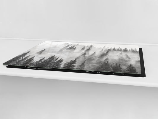 ENORMOUS  Tempered GLASS Chopping Board - Induction Cooktop Cover – SINGLE: 80 x 52 cm; DOUBLE: 40 x 52 cm; DD49 Miscellaneous series : Foggy forest