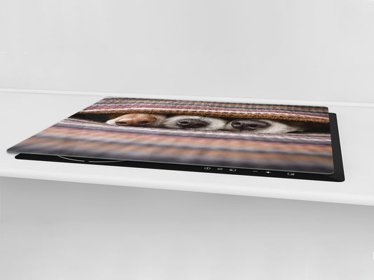 BIG KITCHEN BOARD & Induction Cooktop Cover – Glass Pastry Board – SINGLE: 80 x 52 cm (31,5” x 20,47”); DOUBLE: 40 x 52 cm (15,75” x 20,47”); DD47 Animals Series : Sleeping dogs