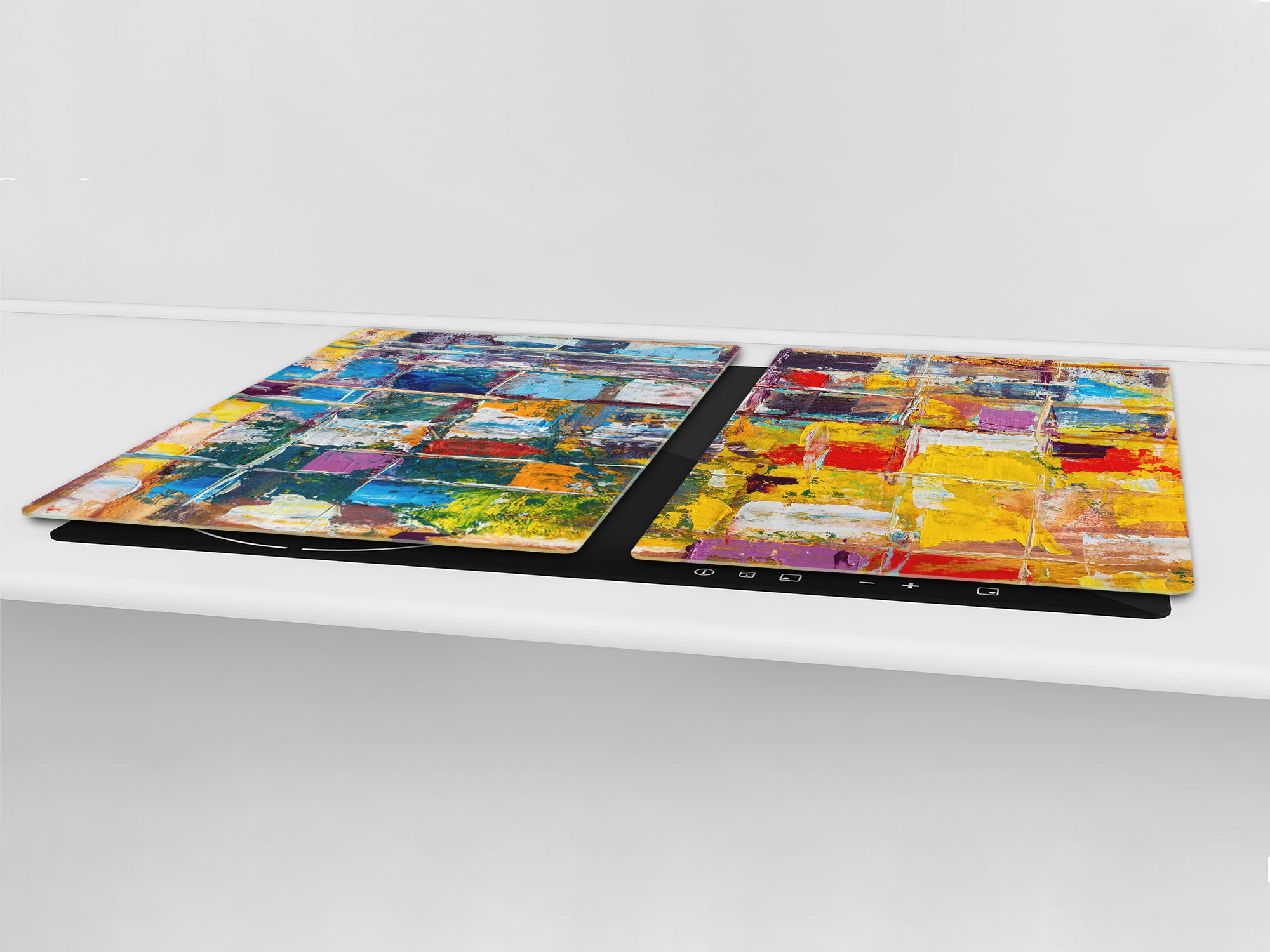 UNIQUE Tempered GLASS Kitchen Board – Impact & Scratch Resistant Cooktop cover – SINGLE: 80 x 52 cm; DOUBLE: 40 x 52 cm; DD45 Art Series : Abstract art background