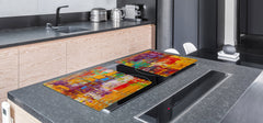 UNIQUE Tempered GLASS Kitchen Board – Impact & Scratch Resistant Cooktop cover – SINGLE: 80 x 52 cm; DOUBLE: 40 x 52 cm; DD45 Art Series : Abstract art background 2