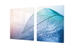 Gigantic Worktop saver and Pastry Board - Tempered GLASS Cutting Board - MEASURES: SINGLE: 80 x 52 cm; DOUBLE: 40 x 52 cm; DD44 Nature series : Transparent blue leaf