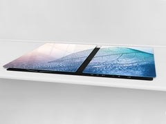 Gigantic Worktop saver and Pastry Board - Tempered GLASS Cutting Board - MEASURES: SINGLE: 80 x 52 cm; DOUBLE: 40 x 52 cm; DD44 Nature series : Transparent blue leaf