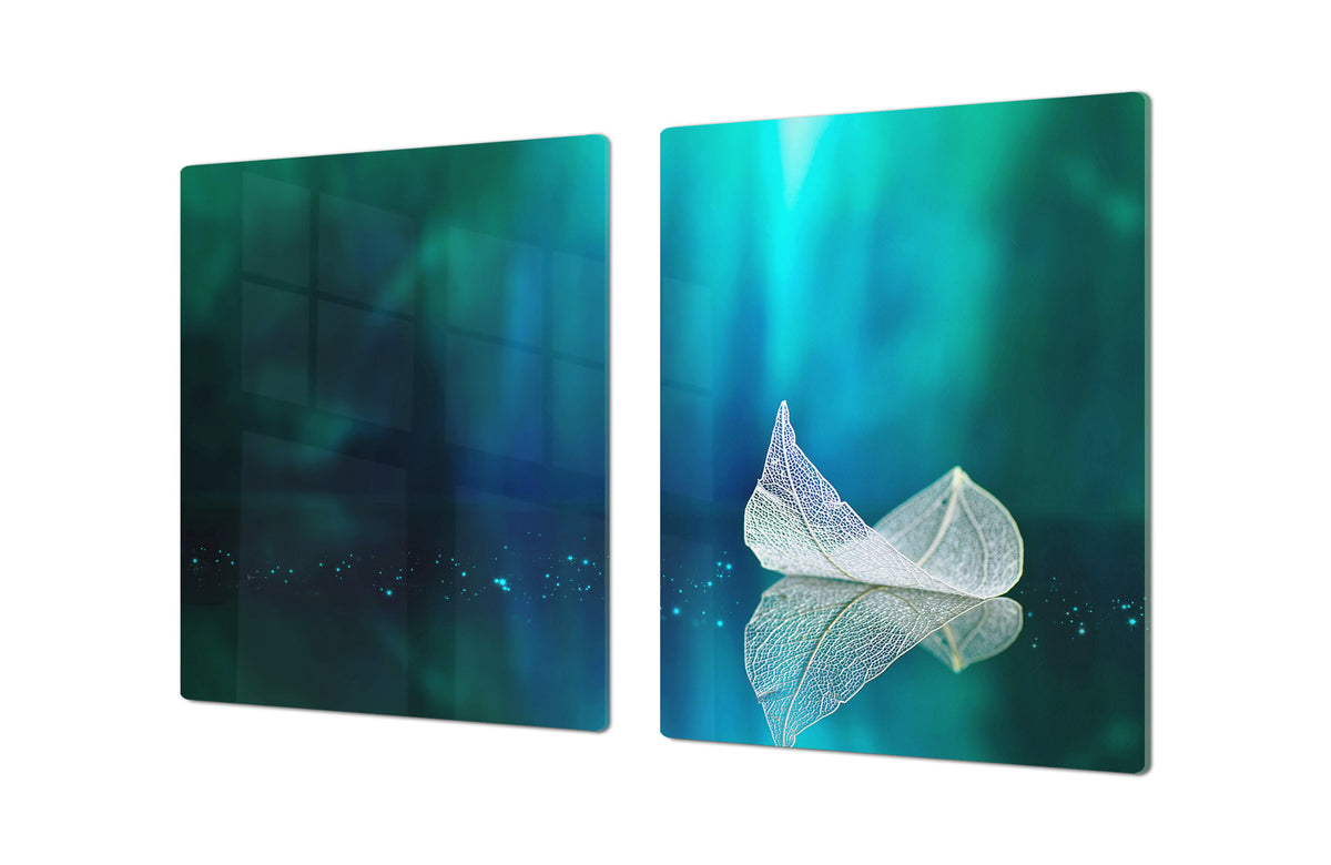 Gigantic Worktop saver and Pastry Board - Tempered GLASS Cutting Board - MEASURES: SINGLE: 80 x 52 cm; DOUBLE: 40 x 52 cm; DD44 Nature series : Leaf on a mirror surface 2