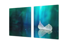 Gigantic Worktop saver and Pastry Board - Tempered GLASS Cutting Board - MEASURES: SINGLE: 80 x 52 cm; DOUBLE: 40 x 52 cm; DD44 Nature series : Leaf on a mirror surface 2