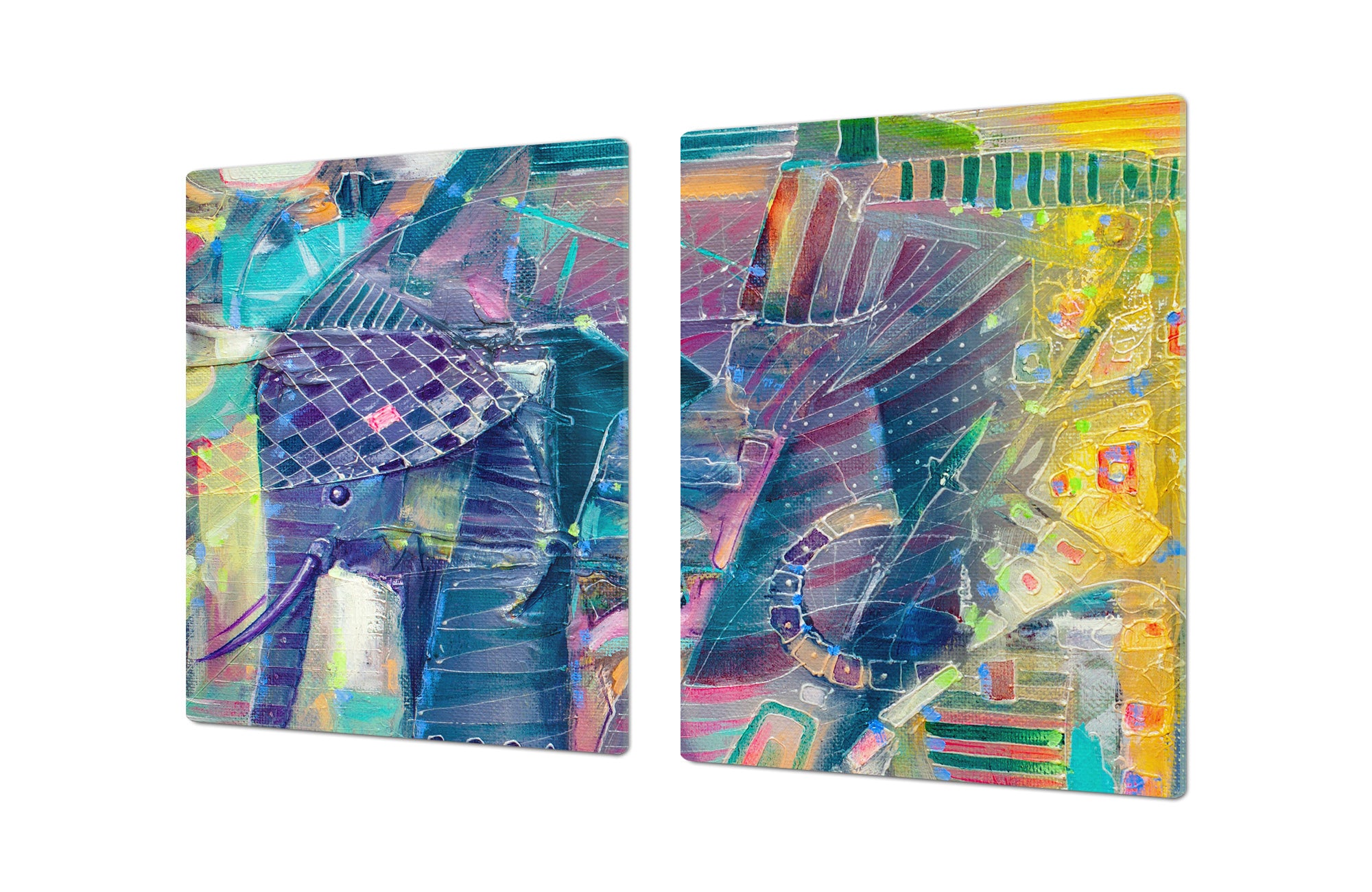 UNIQUE Tempered GLASS Kitchen Board – Impact & Scratch Resistant Cooktop cover – SINGLE: 80 x 52 cm; DOUBLE: 40 x 52 cm; DD45 Art Series : Abstract Indian elephant