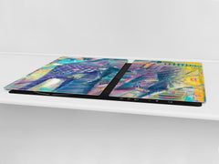 UNIQUE Tempered GLASS Kitchen Board – Impact & Scratch Resistant Cooktop cover – SINGLE: 80 x 52 cm; DOUBLE: 40 x 52 cm; DD45 Art Series : Abstract Indian elephant