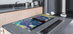 UNIQUE Tempered GLASS Kitchen Board – Impact & Scratch Resistant Cooktop cover – SINGLE: 80 x 52 cm; DOUBLE: 40 x 52 cm; DD45 Art Series : Abstract Indian elephant